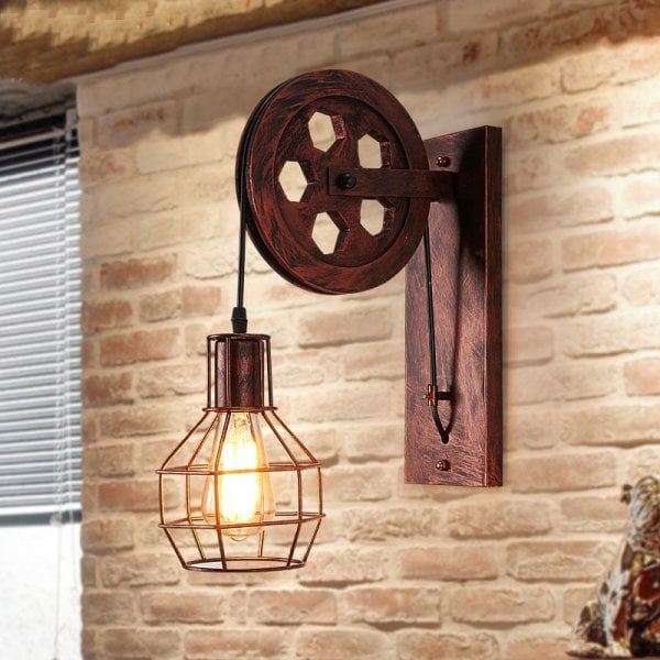 Retro Vägglampa Industriell Vägglampa Skärm Smidesjärn Justerbar Vägglampa LED Rödguld