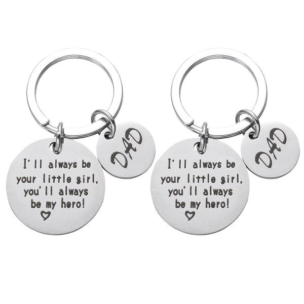 2pcs Silver Letter Printing Key Rings Round Key Holder Stainless Steel Key Rings Ornament Craft Pendant Father's Day Gifts