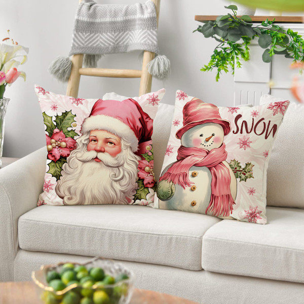 4-pak rosa putetrekk, juleputetrekk, 45 x 45 cm, dekorative juleputer med vinterlige snøflak for julepynt