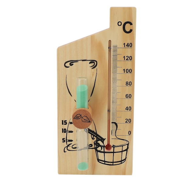 Bastutermometer Sandtimer 15 Minuter Guld Trä 0 till 140 Celsius Grader Temperaturmätare Väggmonterad Bastutillbehör