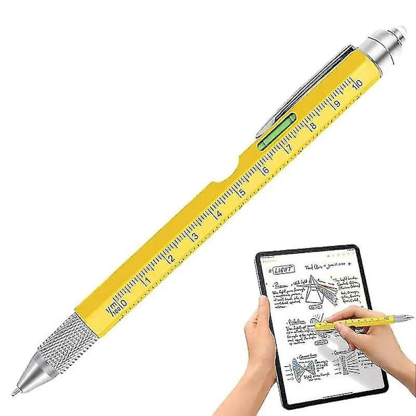 9-in-1 Monitoiminen Kynäsetti Led-Valolla Metalli Kuulakärkikynä Joulu Isänpäivälahjat Miehille, Joilla On Kaikki Isä Keltainen