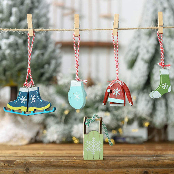 Paket med 6 trähängen snöflingor träddekorationer träjulhängen hängande ornament julhängen