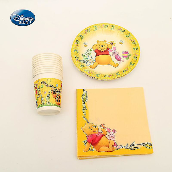 44 stk. Winnie the Pooh Festartikler for 12 Barn Festdekorasjoner Servise Winnie the Pooh Tema Festdekorasjon