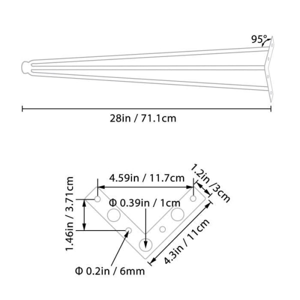 REMAKE Bordben - 4 stk - 28\" / 71,1 cm - VEVOR - Møbelben med 3 stænger Sort