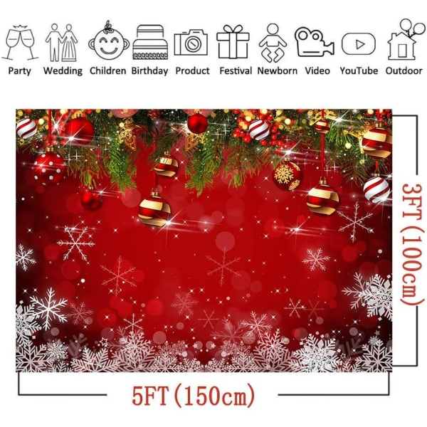 Lumikide Joulukuvaustaustakankaat Talvi Uusivuosi Perhejuhliin 5x3ft Syntymäpäivä Glitter Bokeh Sparkle Punainen Joulu
