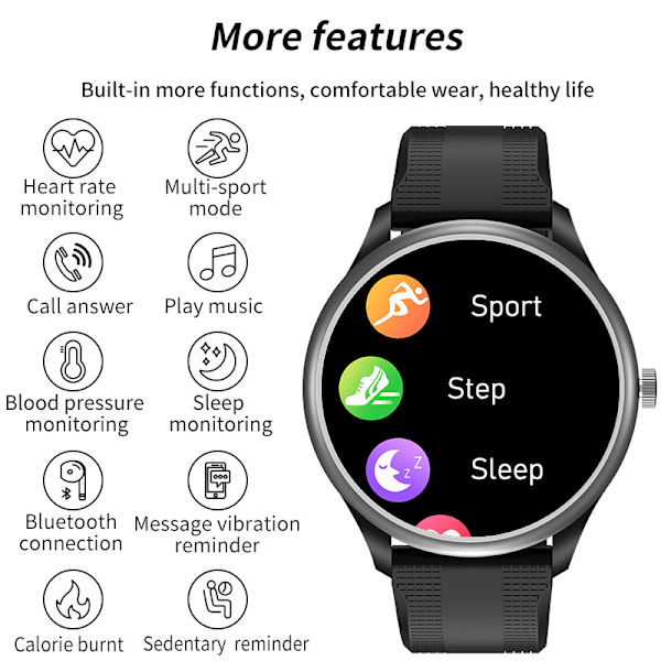 INF Smartwatch med pulsmåler, iltmætning, blodtryksmåler og søvnmonitor