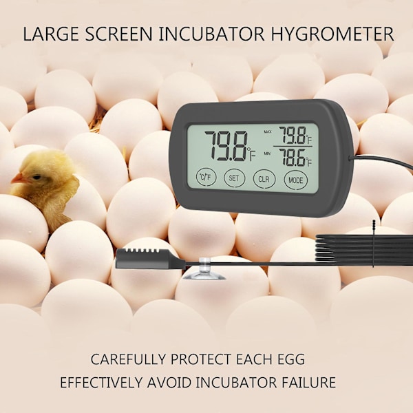 Reptil Inkubator Eggklekkings Termometer Hygrometer Med Sonden + Berøringsskjerm + Alarmfunksjon + Maksimum Minimum Visning