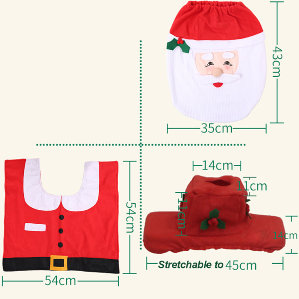 Toalettlock och matta set med tomte, roliga juldekorationer