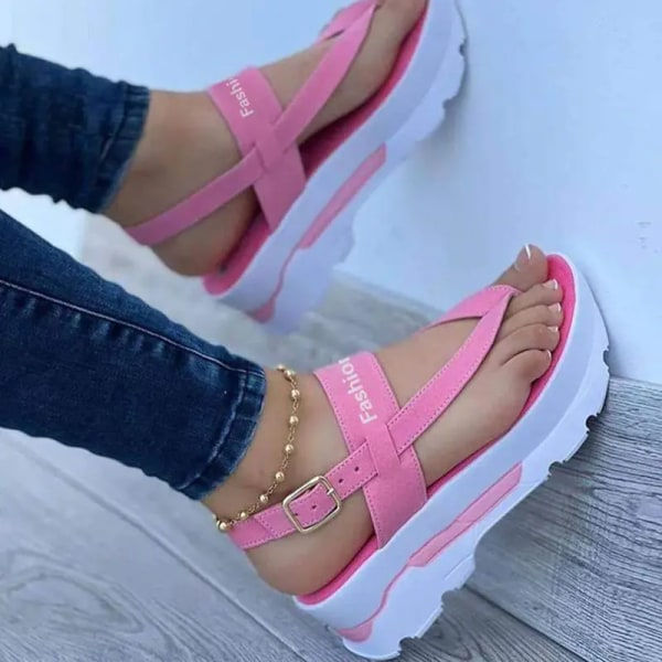 Naisten Platforma Thong-Sandaalit, Yksivärinen Kirjainsolkihihna Slingback-Kengät, Ulkoilma Kesäsandaalit