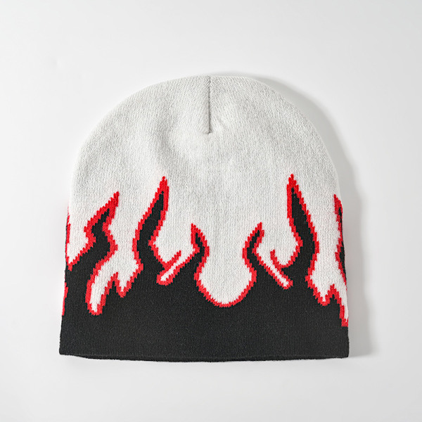 Tykk varm ørebeskyttende beanie-lue for menn vinter flammetrykk ridning strikket lue kostymetilbehør svart og hvitt black and white