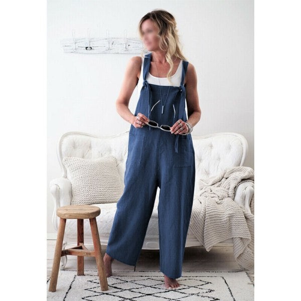 REMAKE Women's Dungarees Strap Overall Baggy Harem Sleeveless Jumpsuit Blue XL