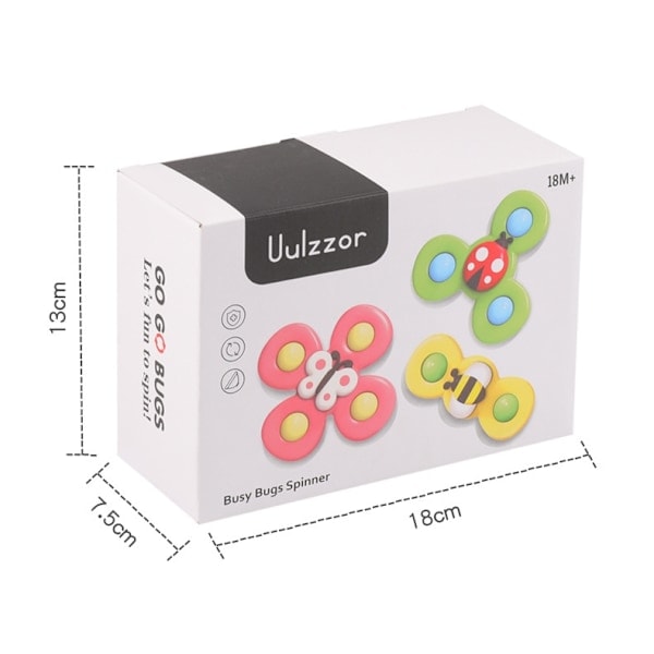 3 st Baby Sugkopps Snurrleksaker Fidget Spinner Badleksaker flerfärgade