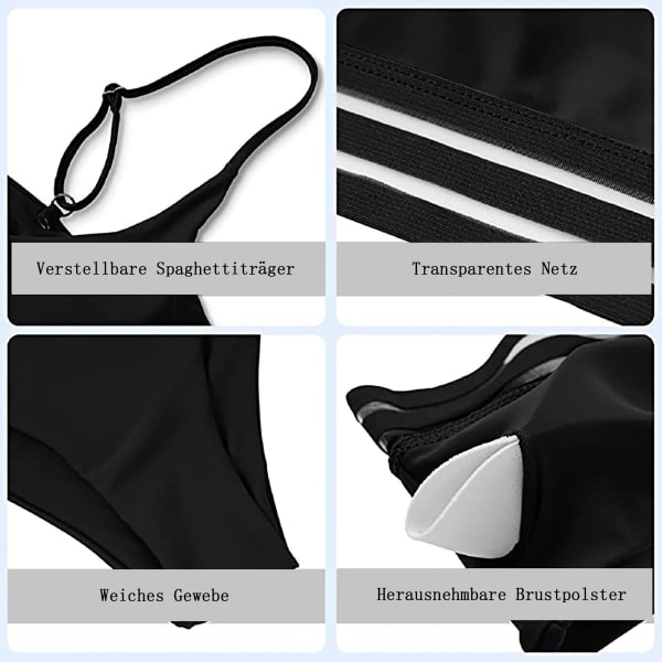 Push-up bikini med mesh indsats & høj talje Sort M