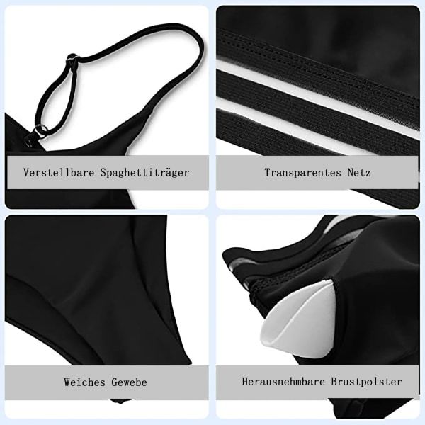 Push-up-bikinit mesh-lisäkkeellä & korkea vyötärö Musta M