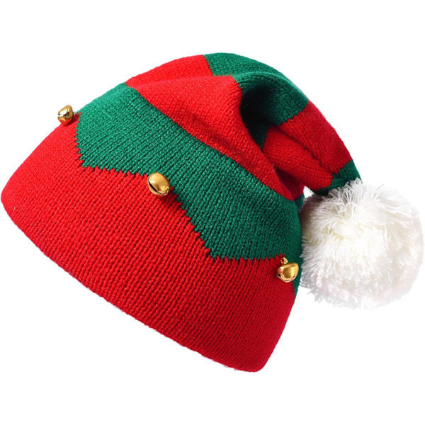 Santa Hat Elf Christmas Hat Knitted Hats For Women Men Warm Hat With Pompom Christmas New Year Party Red Green Medium