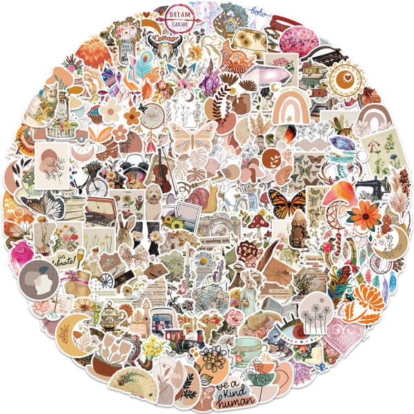 200 stk Boho Stickerpakker Dekorative Stickers Vintage Etiket