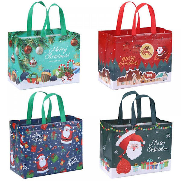 REMAKE 4-12 store julegaveposer med håndtag, juleposer i bulk, genanvendelige
