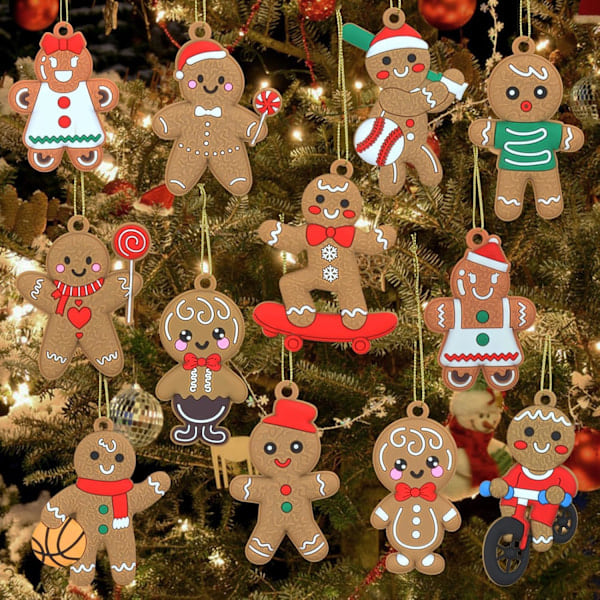 12 Pepparkakorsjulgranspynt, Hängande Juldekorationer, Semesterdekorationer, Juldekorationer, Vinter, Nyårsfesttillbehör