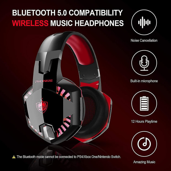 REMAKE Bluetooth Trådløse Hovedtelefoner med Mikrofon, PS4 Gaming Headset til PC, Xbox One, PS5