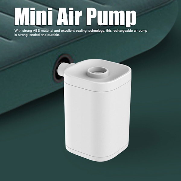 Mini Luftpumpe med 4 Dyser 4000mah Oppblåsing Pumping Belysning 3 i 1 Liten Bærbar Pumpe for Flytemadrasser Luftmadrass Svømme Ring Hvit