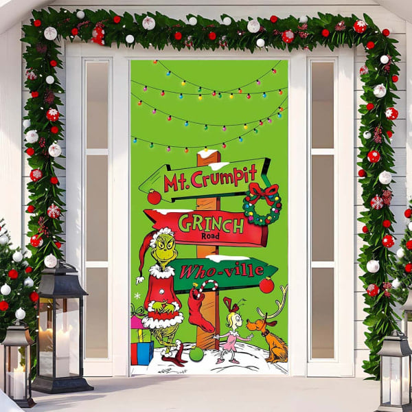 Juledekorasjon for dørramme - God Jul Grinchmas Font - Veranda Skilt - Vinter - Nyttår - Jul - Hjemmefest - Dekorasjoner og Tilbehør