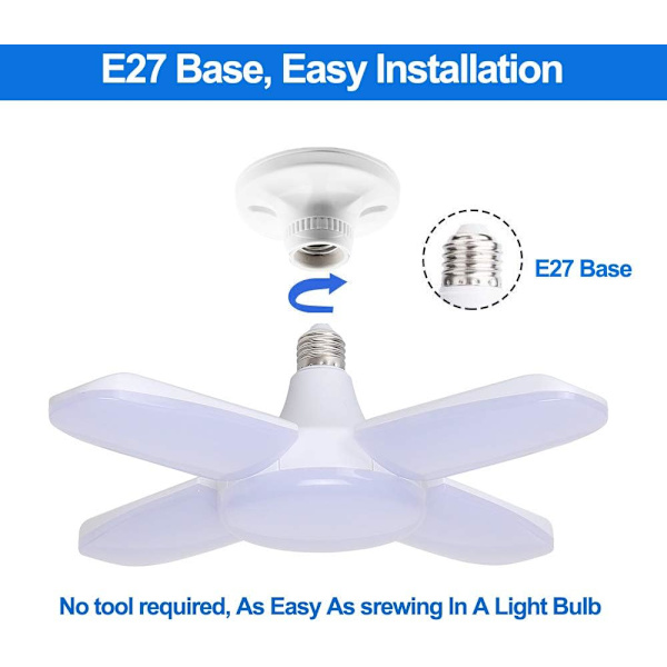 60W LED-garagebelysning, E27 6000 Lumen Säkerhetsbelysning, Deformerbar Verkstadbelysning med 4 Justerbara Paneler, Superljus Dagsljus för Garage,