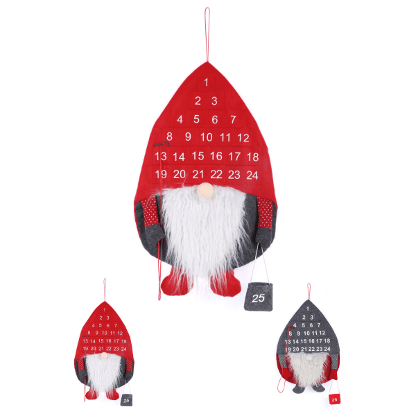 Filtklappkalender Jul 2022, 24 Fickor Nedräkning till Jul Väggkalender, Juldekoration, Nyårsgåva Röd