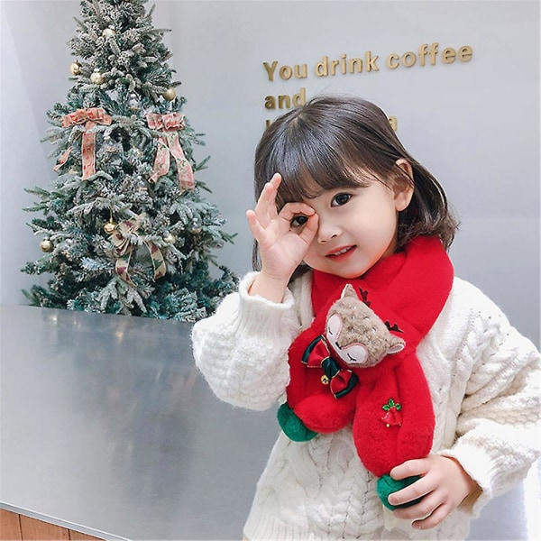 Julbarns Vinter 3D Rensa Doll Tjock Fleece Halsduk Sjal Jul Mjuk Plysch Hals Wrap Värmare Semesterpresent för Flickor Röd