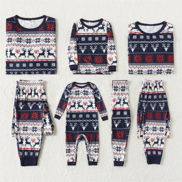 Julpyjamas för hela familjen - Rensa och Snöflingor, Matchande Kläder, Långärmade Pyjamas, Kungblå, Baby 12-18M