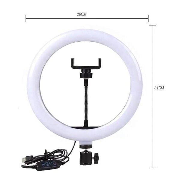 Selfie-lampe LED Ring Light Stativ 50 - 216 cm + Fjernkontroll Svart