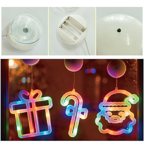 6 st LED-julklappsfönsterlampor Silhuettdekoration Upplyst Klocka-Träd-Rennärr-Snöflinga-Stjärna Batteridriven med Sugkopp