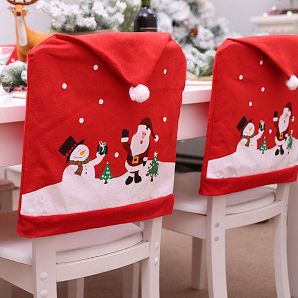 Julstolsöverdrag, 4 stycken Julstolsöverdrag Santa Röd Hatt Stolsryggöverdrag för Julhelgen Santa Hatt Festlig Dekoration