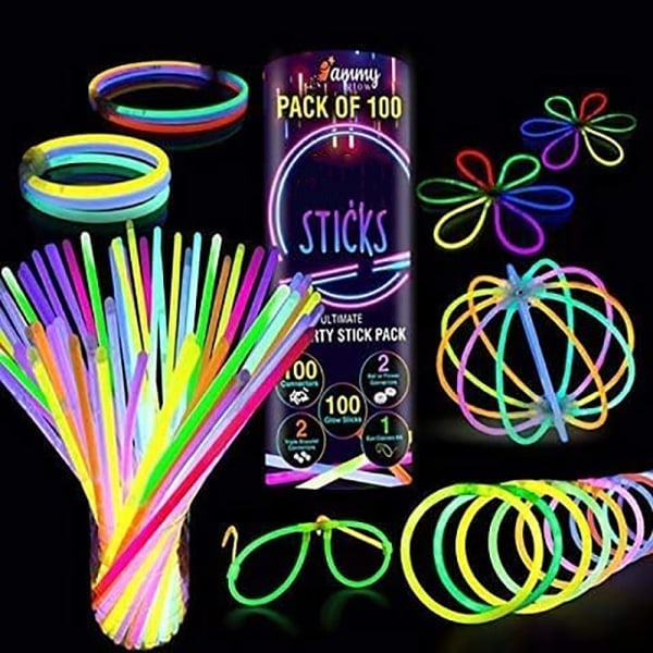 Glødestænger 100 stk., neon glødestænger til bryllupper, glødearmbånd, glødestænger, kæder og glødbriller sæt, til jul og nytårsaften