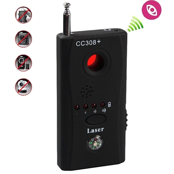 Kamera Skjult Detektor Anti Spy Bug Detektor CC308 Mini Trådløs Sort Onesize