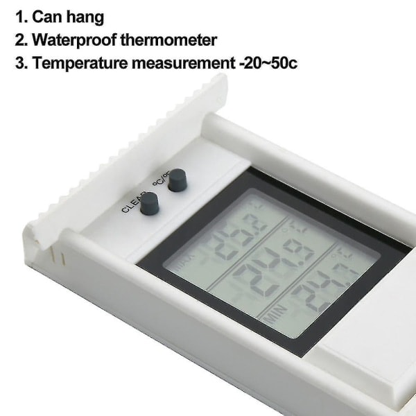 Digitaalinen Max Min -kasvihuoneen lämpömittari sisä- tai ulkokäyttöön Helppo asentaa seinälle Valkoinen