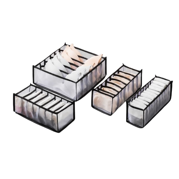 Foldbar Klesboks Organizer for Undertøy BH Sokker 4-pakning Svart