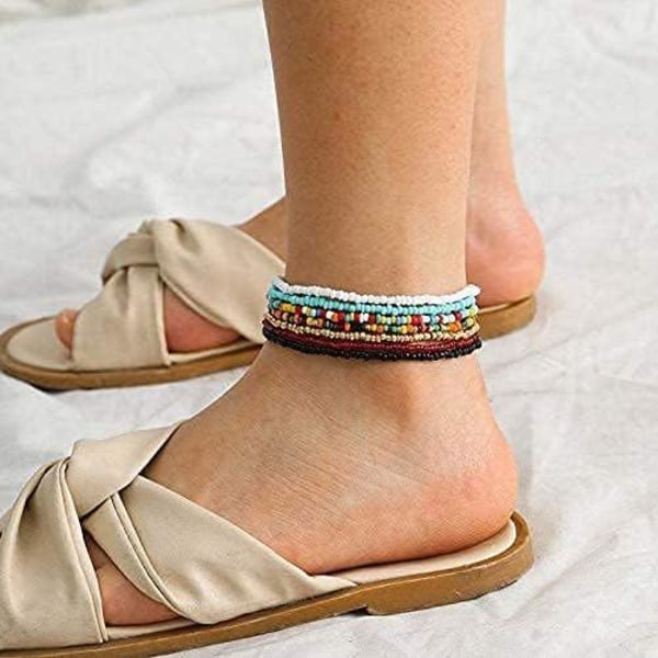 REMAKE Bohemian Anklet - Monikerroska, Monivärinen Anklet, Käsintehty Helmijalka Koru Naisille ja Tytöille