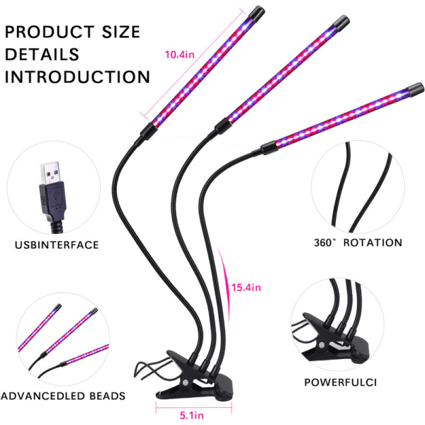 Vækstlys til planter, havelys med automatisk tænd/sluk-timer, dobbelt hoved plantelys, indendørs med 60 LED'er LED plantelys, til planter