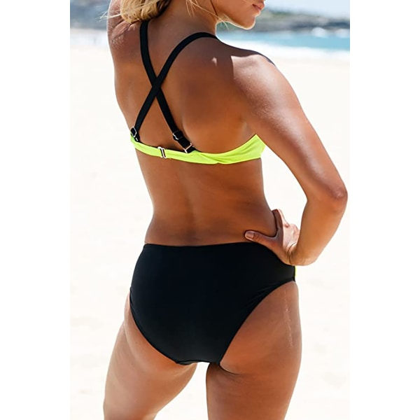 Kvinnors Sexig Push Up Baddräkt Bikini Set Gul XL