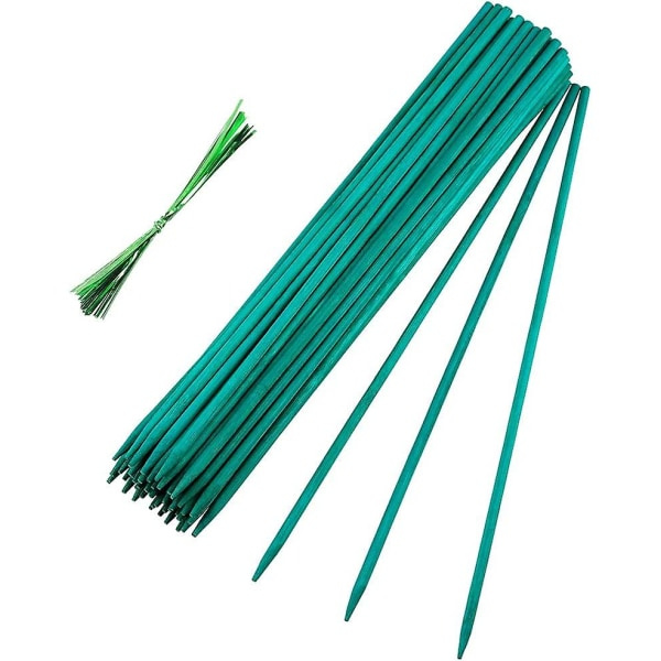 50 kpl 38 cm bambuetukia, vihreä, tukikepit kasveille, orkideakepit, kasvikepit 50 kasvinauhan kanssa kiipeilevien kasvien tukemiseen
