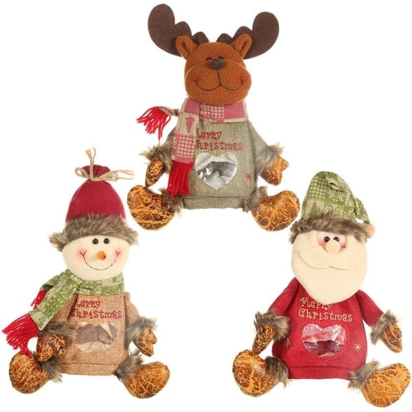 3 st julgåvor påsar Eve äpple påse stickad godispåse jultomten snögubbe älg docka presentpåsar dragsko förpackningspåsar