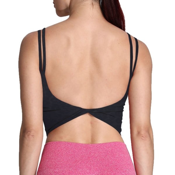 Sportsbh for kvinner Treningsbh Fitness Polstret Ryggløs Yoga Tanktopp Twist Back Tanktopp (M)