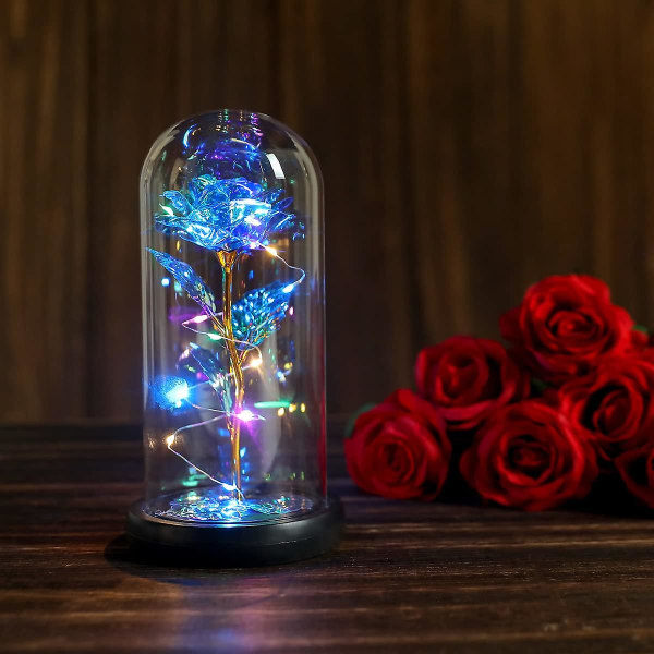 Rosegaver til henne Konserverte blomster Kvinner Galaxy Rose Regnbue Lys opp blomster i glasskuppel Julepynt