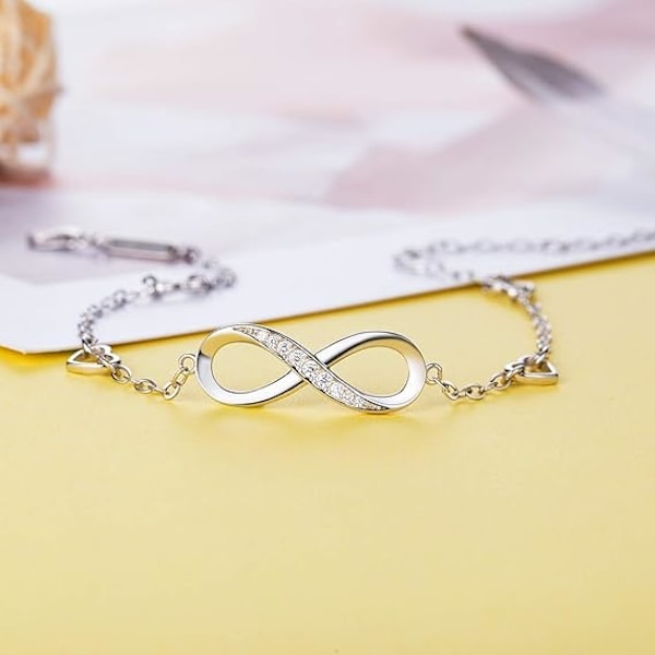Naisten rannekoru 925 Sterling hopeaa, ikuinen rakkaus symboli, säädettävä rannekoru, joululahja (1-hopea)