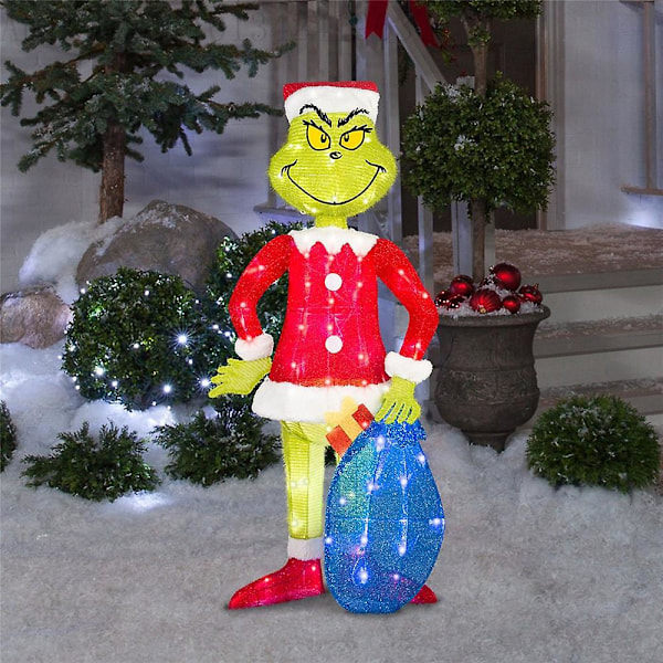 Jultomte Grinch Kommande Plat LED-belysning Julparty Utomhus Trädgård Gräsmatta Dekoration[HK] D