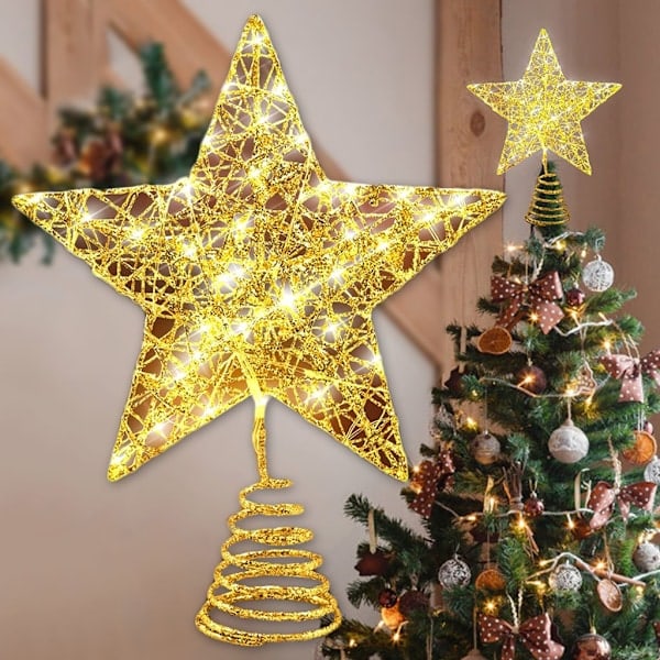 LED Christmas Tree Star, Christmas Tree Star, Christmas Tree Star, Christmas Tree Star in Lace, Light Decoration, Gold, Warm White