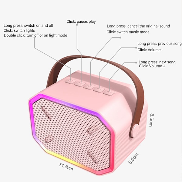 Mini Karaoke Maskin Set Bärbar Stabil Överföring Bluetooth Högtalare med Trådlösa Mikrofoner för Hemmafest Rosa Dubbel Mikrofon