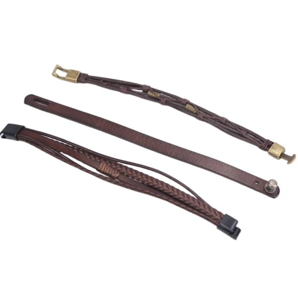 Läderarmband set om 3 Mörkbrun