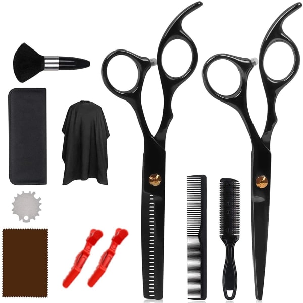 Hairdressing set with scissors, combs, clips, coat 11 parts