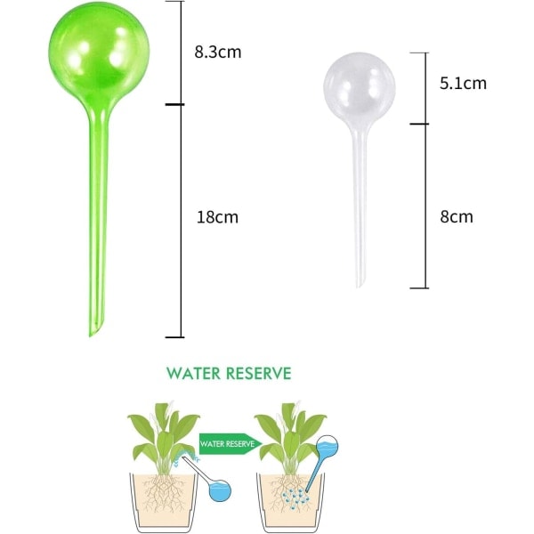 8 stk. Vandingskugler, Automatisk Vandingskugle til Vandings af Indendørs Planter Blomster Have i Potter (2 Størrelser, Grøn og Transparent)